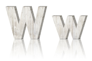 3D Letter wooden Alphabet. uppercase and lowercase W w