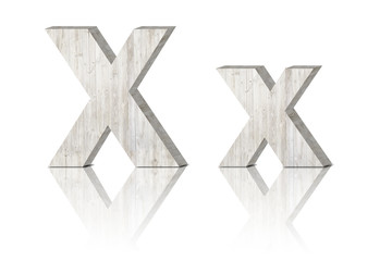 3D Letter wooden Alphabet. uppercase and lowercase X x