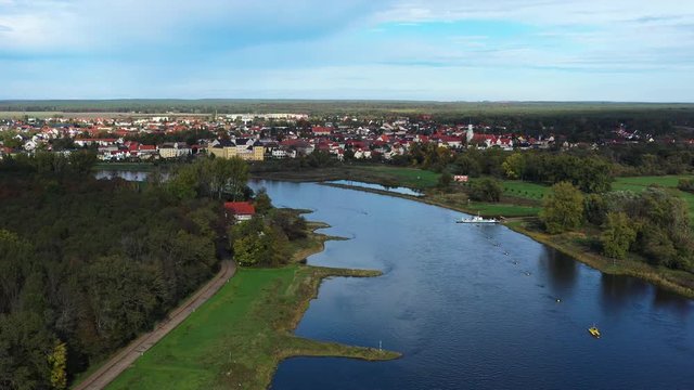 Aerial view of  Coswig (Anhalt) in Germany - town and ferry
