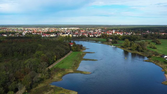 Aerial view of  Coswig (Anhalt) in Germany - town and ferry