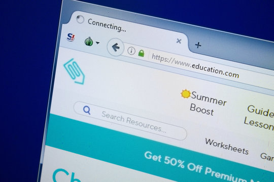 Ryazan, Russia - August 26, 2018: Homepage of Education website on the display of PC. Url - Education.com