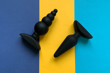 Sex toys. Black anal plugs, butt plags. Useful for adult, sex shop