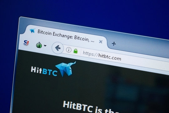 Ryazan, Russia - August 26, 2018: Homepage of Hit BTC website on the display of PC. Url - HitBTC.com