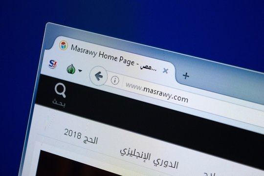 Ryazan, Russia - August 26, 2018: Homepage of Masrawy website on the display of PC. Url - Masrawy.com