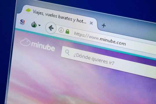 Ryazan, Russia - August 26, 2018: Homepage of Minube website on the display of PC. Url - Minube.com