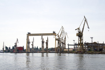 Fototapeta na wymiar cranes in the port of Stettin, in Poland