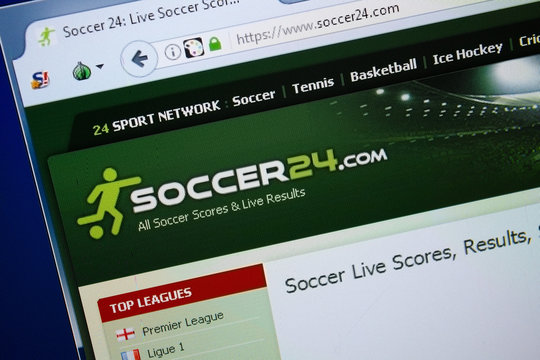 Ryazan, Russia - August 26, 2018: Homepage of Soccer24 website on the display of PC. Url - Soccer24.com