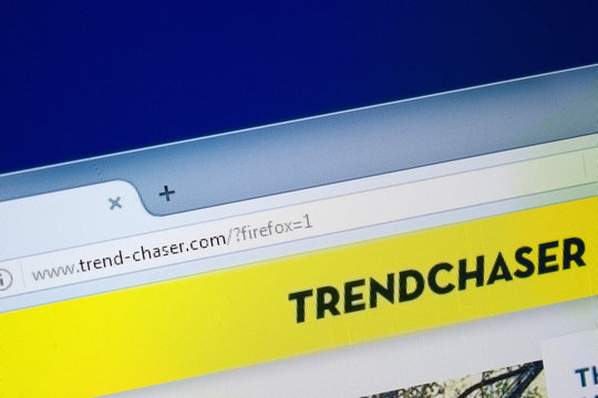 Ryazan, Russia - August 26, 2018: Homepage of Trend-Chaser website on the display of PC. Url - Trend-Chaser.com