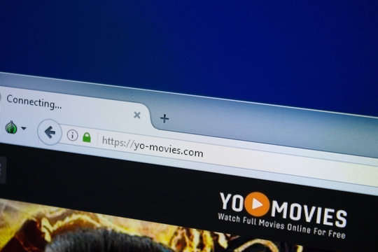 Ryazan, Russia - August 26, 2018: Homepage of Yo-Movies website on the display of PC. Url - Yo-Movies.com