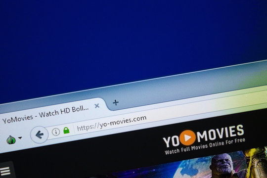 Ryazan, Russia - August 26, 2018: Homepage of Yo-Movies website on the display of PC. Url - Yo-Movies.com