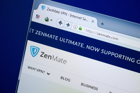 Ryazan, Russia - August 26, 2018: Homepage of Zen Mate website on the display of PC. Url - ZenMate.com