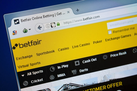 Ryazan, Russia - August 26, 2018: Homepage of Bet Fair website on the display of PC. Url - BetFair.com