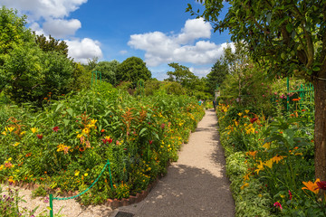 Giverny, France. Scenic view with varied colors in the Claude Monet park in sunny weather