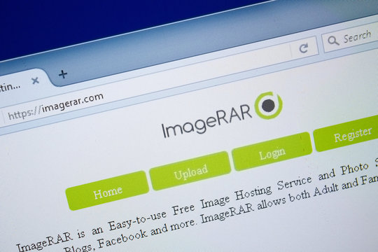 Ryazan, Russia - August 26, 2018: Homepage of Image Rar website on the display of PC. Url - ImageRar.com