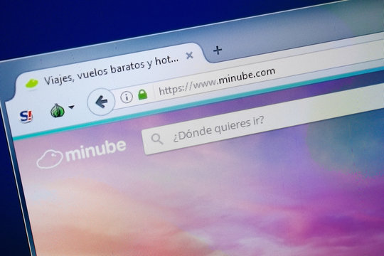 Ryazan, Russia - August 26, 2018: Homepage of Minube website on the display of PC. Url - Minube.com