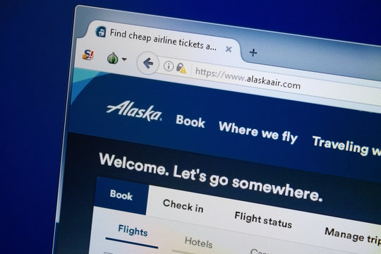 Ryazan, Russia - August 26, 2018: Homepage of Alaska Air website on the display of PC. Url - AlaskaAir.com
