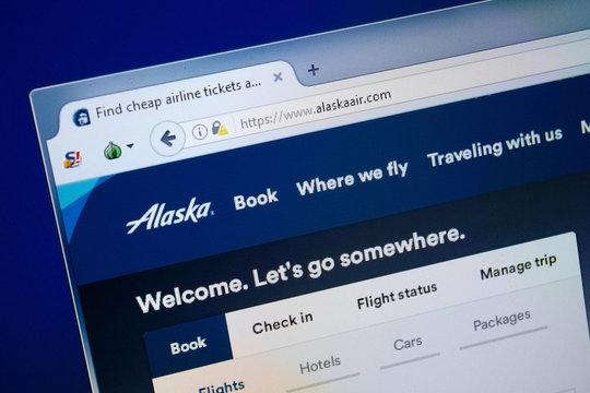 Ryazan, Russia - August 26, 2018: Homepage of Alaska Air website on the display of PC. Url - AlaskaAir.com