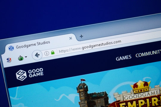 Ryazan, Russia - August 26, 2018: Homepage of Good Game Studios website on the display of PC. Url - GoodGameStudios.com