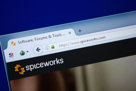Ryazan, Russia - August 26, 2018: Homepage of Spice Works website on the display of PC. Url - SpiceWorks.com