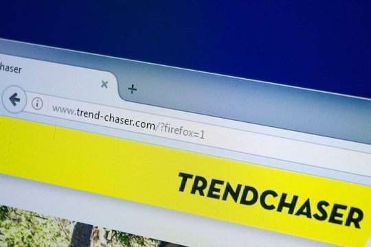 Ryazan, Russia - August 26, 2018: Homepage of Trend-Chaser website on the display of PC. Url - Trend-Chaser.com