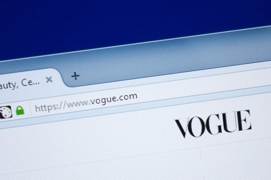Ryazan, Russia - August 26, 2018: Homepage of Vogue website on the display of PC. Url - Vogue.com