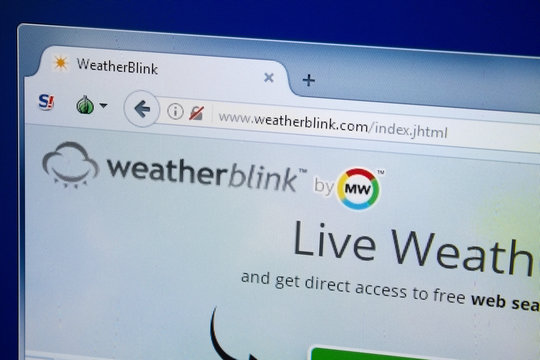Ryazan, Russia - August 26, 2018: Homepage of Weather Blink website on the display of PC. Url - WeatherBlink.com