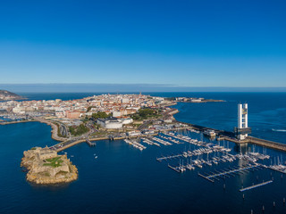 Aerial view of A Coruna and Castle of San Anton in Galicia