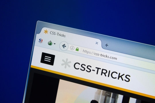 Ryazan, Russia - August 26, 2018: Homepage of CSS- Tricks website on the display of PC. Url - CSS-Tricks.com