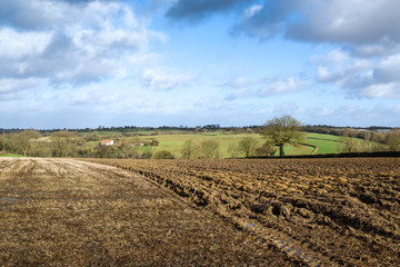 Fototapeta na wymiar Rural Farming Landscape with Ploughed Field.