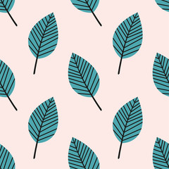Obraz premium Seamless vector pattern with leaves. Cute pink background with leaves. Leaf ornament.