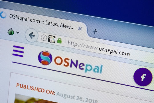 Ryazan, Russia - August 26, 2018: Homepage of OSNepal website on the display of PC. Url - OSNepal.com