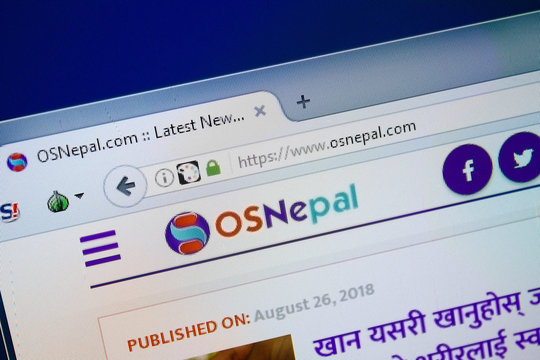 Ryazan, Russia - August 26, 2018: Homepage of OSNepal website on the display of PC. Url - OSNepal.com