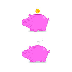 Cute cartoon piggy bank illustration. Sad empty and happy with money