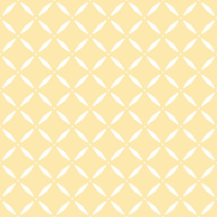 Diamond grid pattern. Vector abstract geometric seamless texture. Subtle background in light yellow and white color. Delicate geometric ornament with small diamond shapes, rhombuses, net, repeat tiles