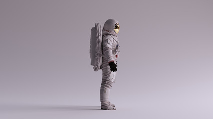 Astronaut with Gold Visor and White Spacesuit With Light Grey Background with Neutral Diffused Side Lighting Right View 3d illustration 3d render - obrazy, fototapety, plakaty