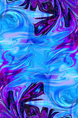 Abstract holographic background in fluid neon art, trendy colorful texture in blue, violet, purple, pink colors design with optical illusion effect. Liquid fluid medium aesthetics for mobile wallpaper