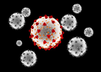 Microscopic view of Coronavirus, a pathogen that attacks the respiratory tract. Contagion. Analysis and test, experimentation. 2019-nCoV. Sars. 3d render