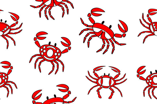 crabs seamless textile pattern on white in different poses