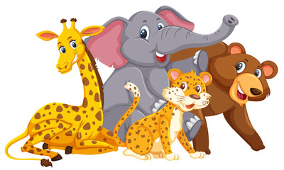 Naklejka premium Cute animals smiling on white background