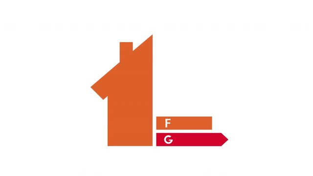 Energy efficiency and performance rating concept with building changing its colors according to the appearing category bar. Animation on white background.
