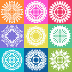 Mandala pattern design on different color backgrounds