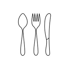 Contours of Cutlery, spoon, fork and knife isolated on a white background. Vector illustration