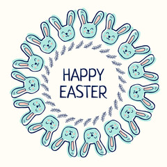 Easter wreath. Hand draw vector rounder frame. Decorative doodle frame from Easter eggs and floral elements. Easter eggs with ornaments in circle shape.