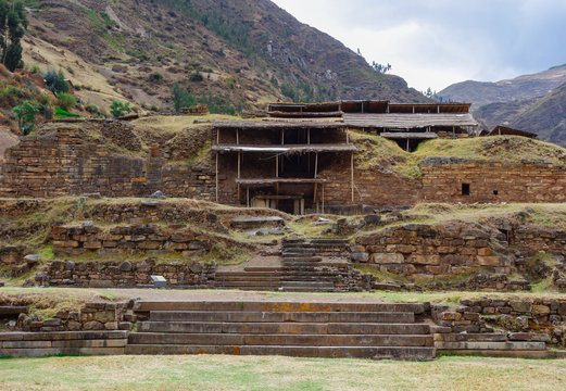 Chavin archaeological site, Peru. Pre-inca ruins of historical culture