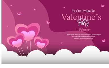 Valentine's Day Background with a love papercut style and gradient.  Template for poster , banner , greeting cards. Vector Illustration EPS 10