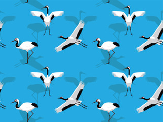 Red Crowned Crane Cartoon Vector Seamless Background Wallpaper-01