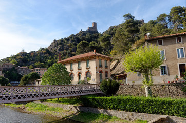 Fototapeta na wymiar Lastours village and Orbiel river in Occitanie region