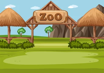 Tuinposter Scene with zoo sign in the green field © brgfx