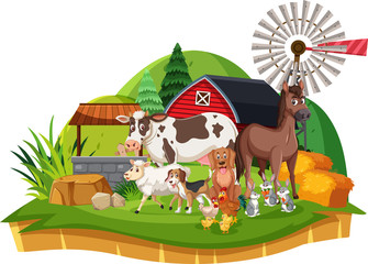 Scene with farm animals in the farmyard