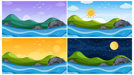 Background scene with ocean at different times